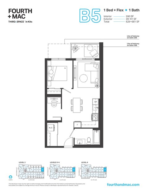 Floor plan for 1 bed, 1 bath, 590 sqft